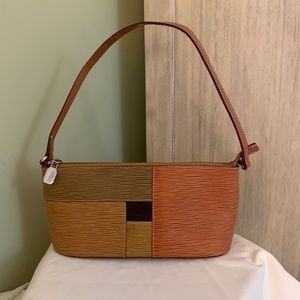 Prune small leather multi-color handbag. Made in Argentina